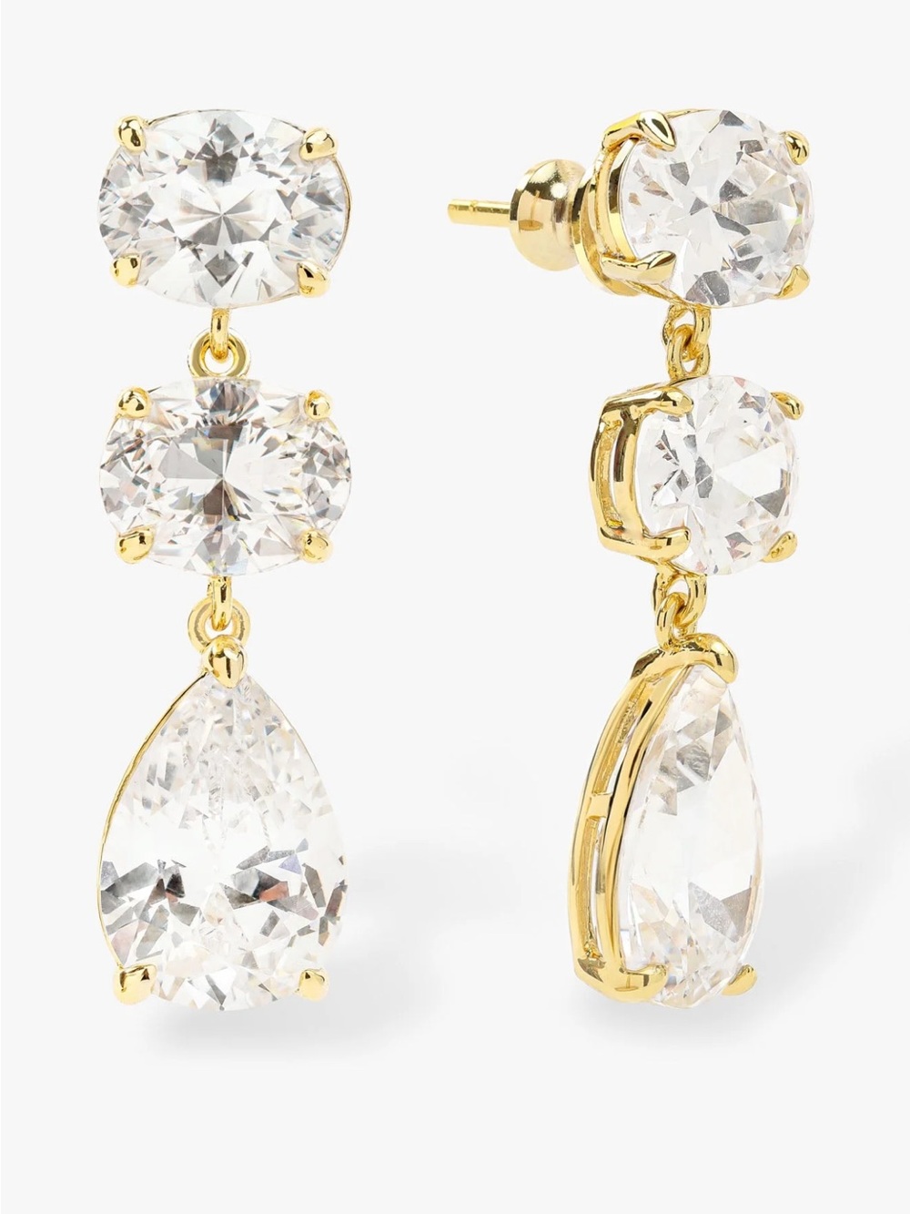 New Boutique Hello Gorgeous Drop Earrings 14K Gold Plated White Diamondettes 1.5